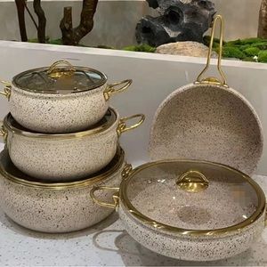 Granite Copper 9 Piece Cookware Set With Glass Lids Casserole Set.